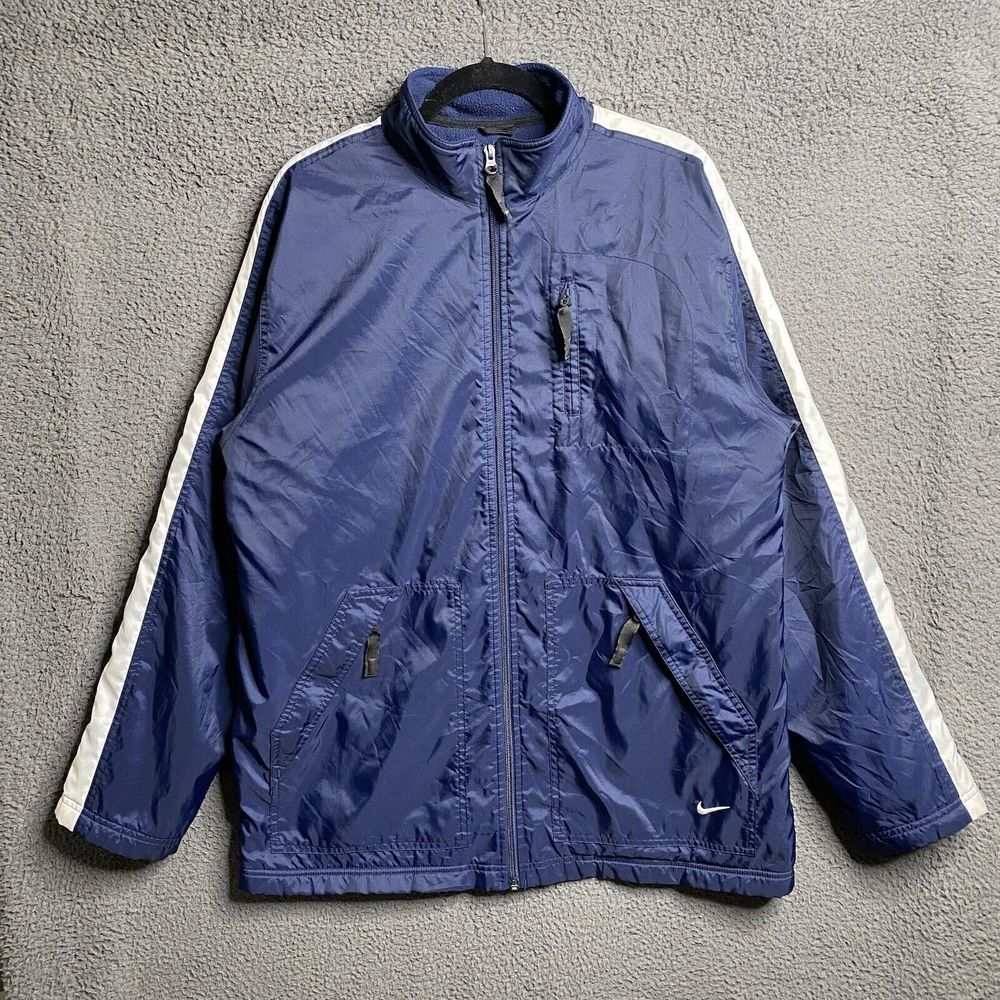 Vintage Y2K NIKE Fleece Lined Full Zip Jacket Mens Medium Shacket Cyber - Picture 1 of 16